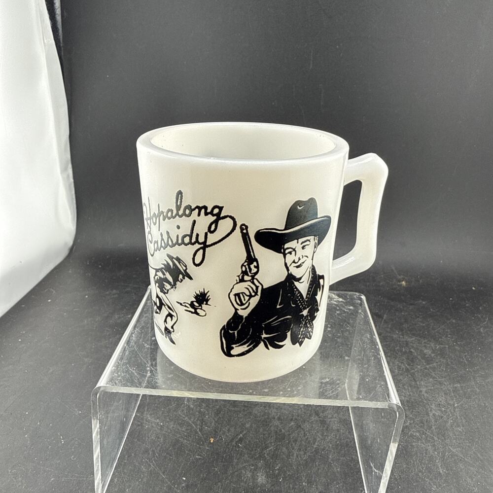 Vintage Hopalong Cassidy Milk Glass Mug 1950s Black Hazel Atlas Cowboy Child Cup